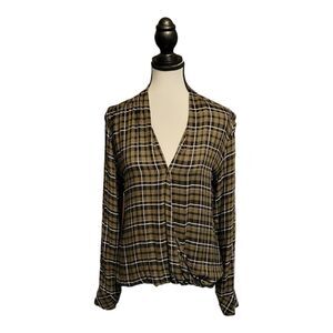 Cloth & Stone Shirt Womens Size Small Olive Green Plaid Drape Front Bella Swan